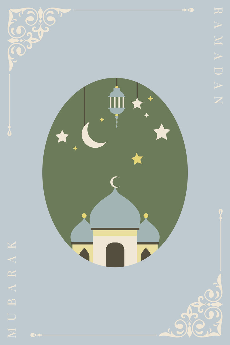 柔和的斋月穆巴拉克背景与花卉角落