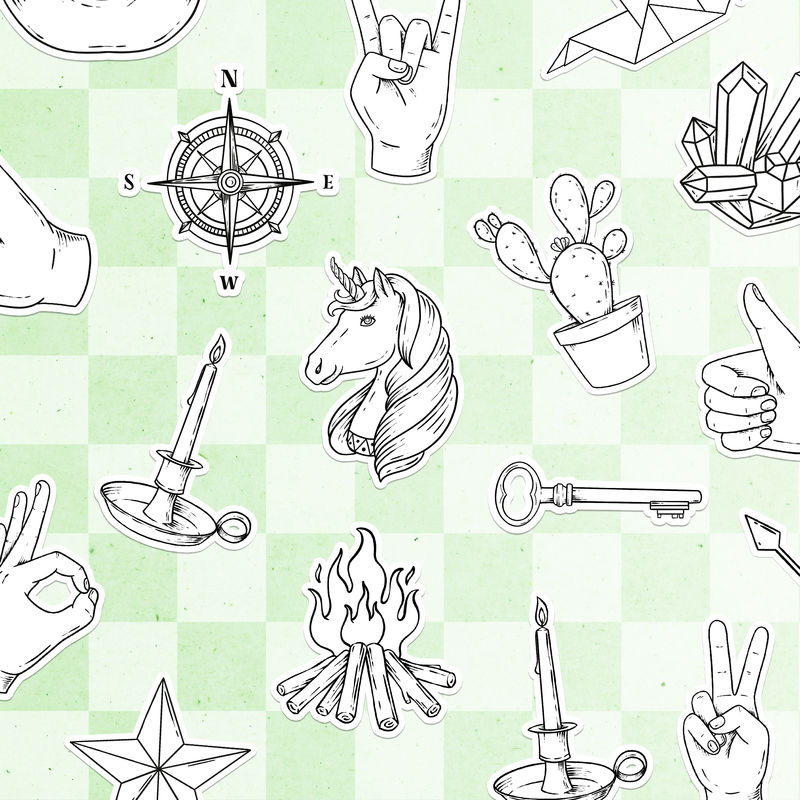 可爱的贴纸图案背景插图