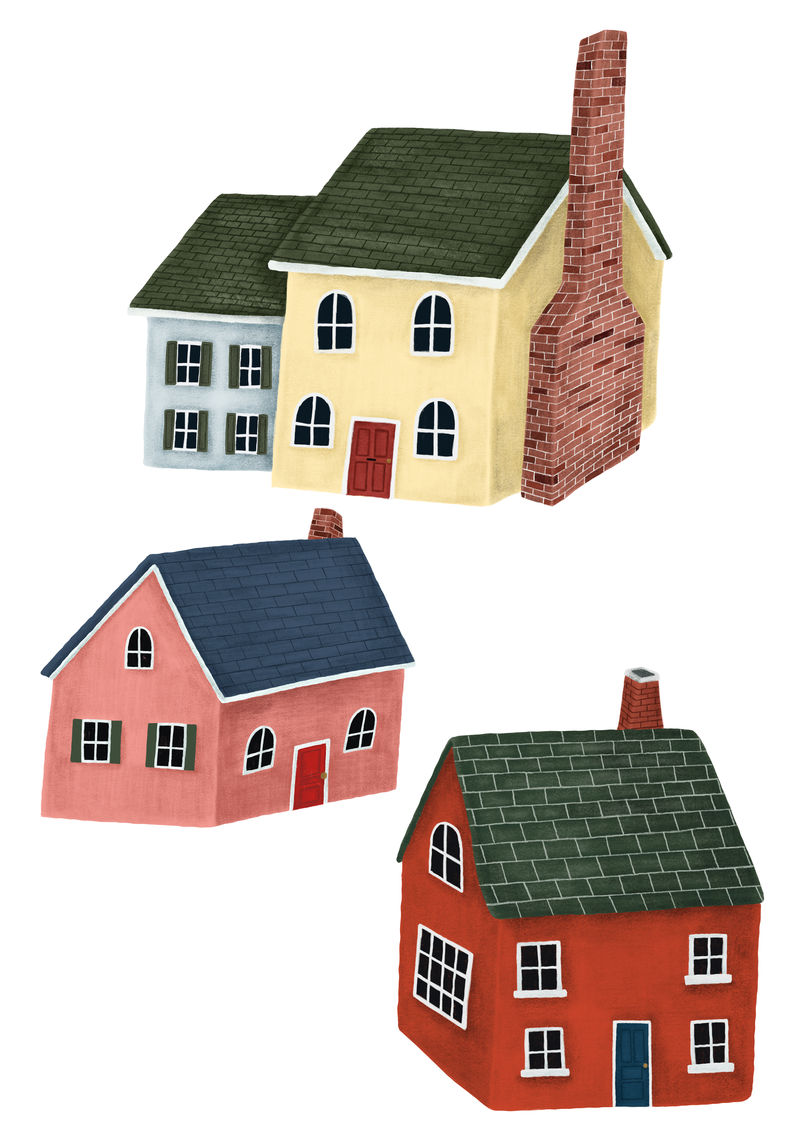 手绘彩色乡村别墅