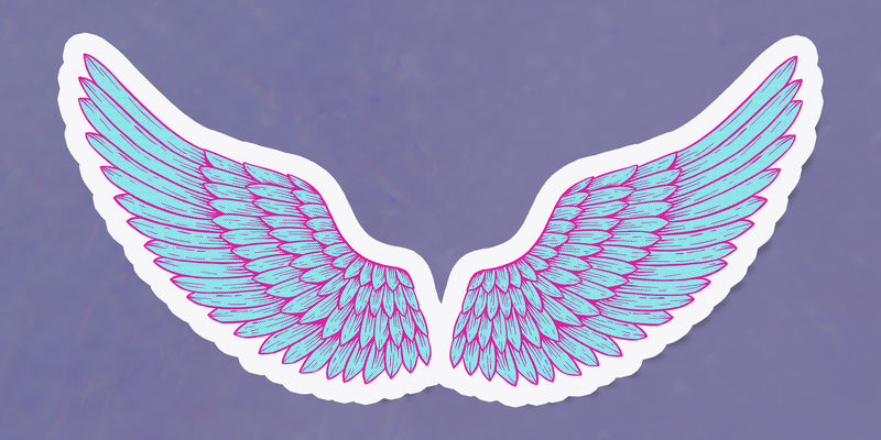 带有白色边框设计资源的时髦霓虹灯翅膀贴纸覆面