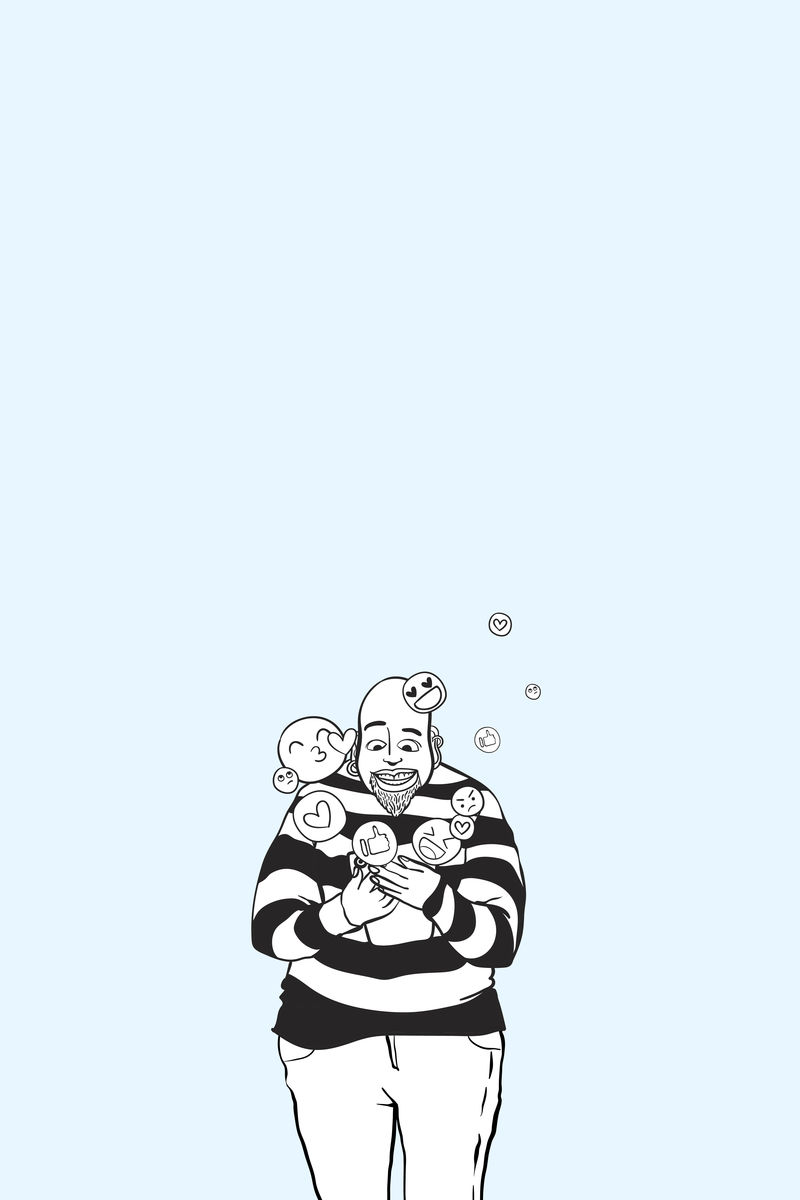 手绘社交媒体成瘾人物向量