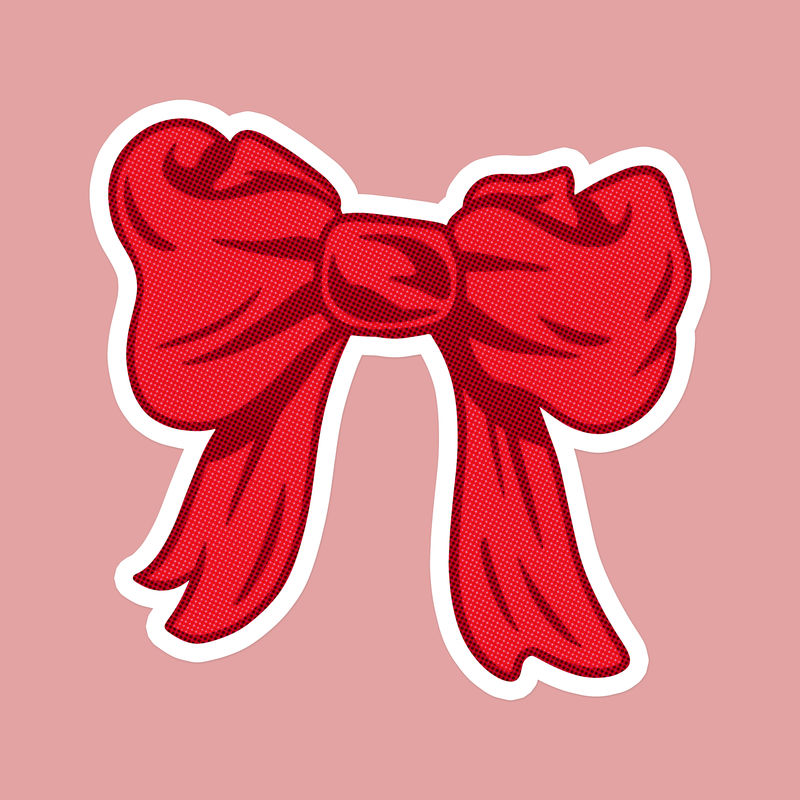 白色边框的红色蝴蝶结贴纸