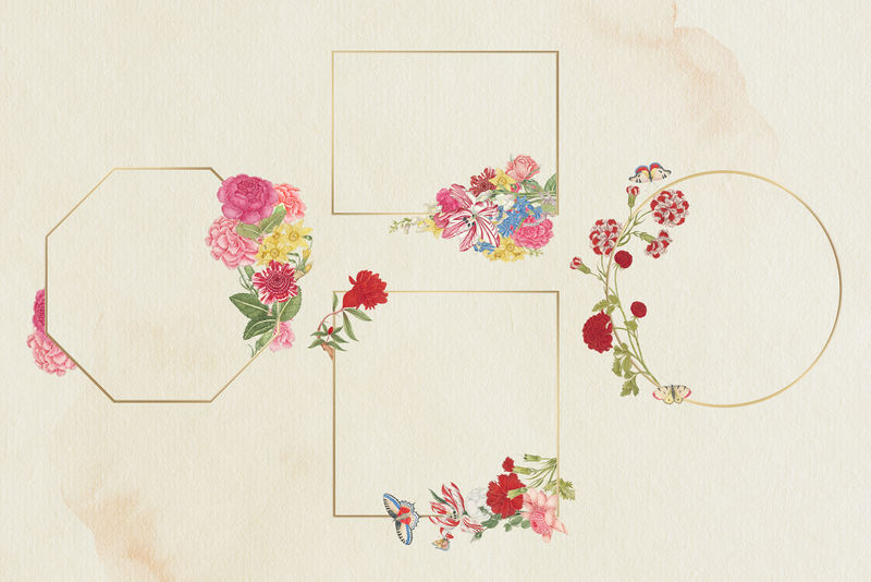 复古psd花卉金框收藏从18世纪的艺术作品从史密森档案混合