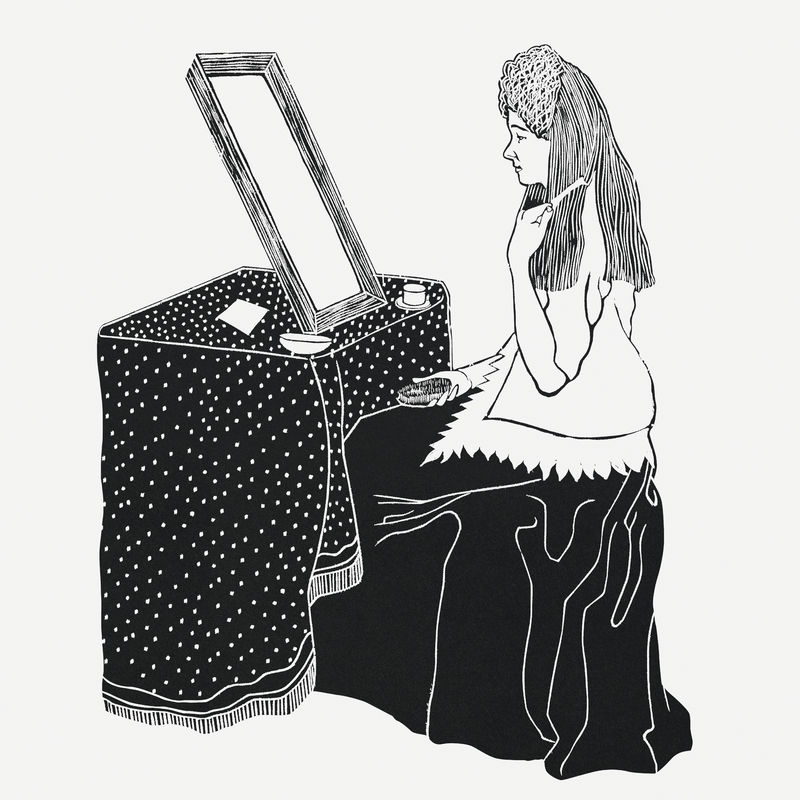 复古女性装扮psd艺术印刷插图由塞缪尔·杰苏伦·德·梅斯基塔（Samuel Jessuron de Mesquita）的艺术作品混音而成