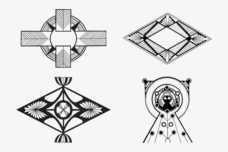 复古盖茨比图案装饰套装psd艺术印刷品由塞缪尔·杰苏伦·德梅斯基塔的作品混合而成