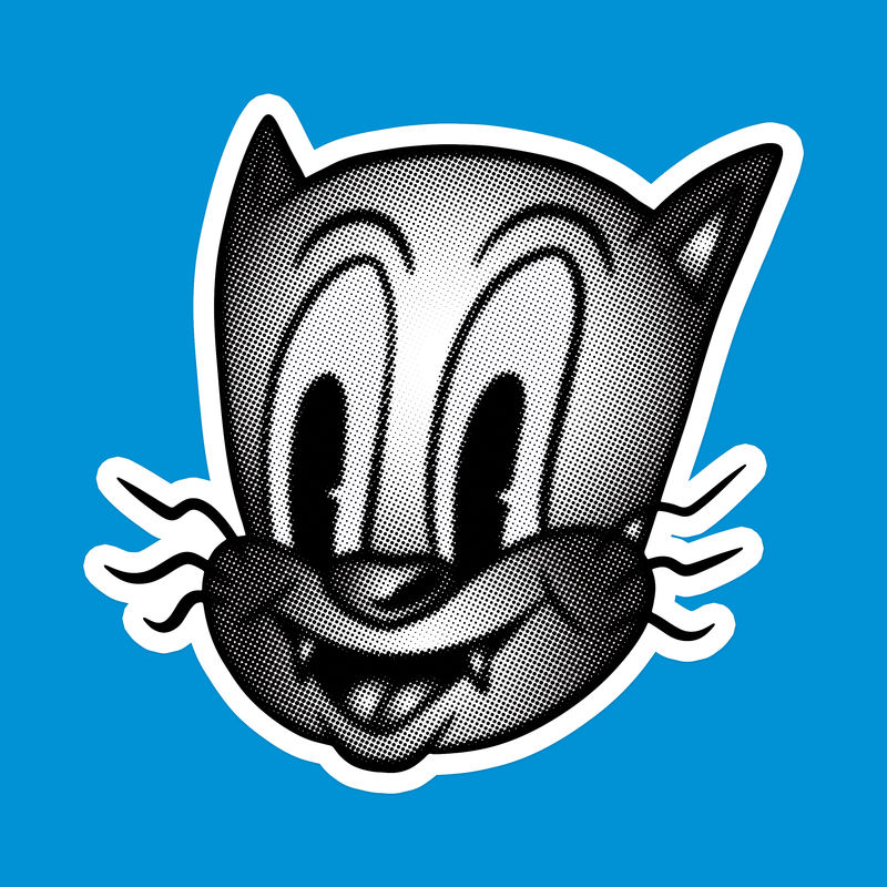 黑白卡通猫贴纸白色边框