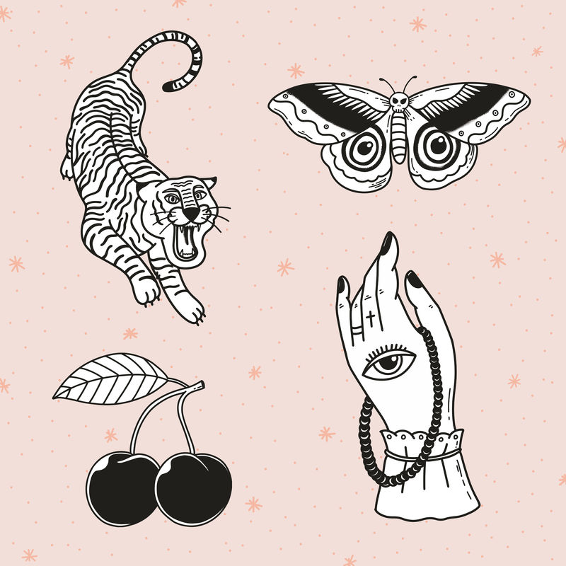 黑与黑;白色美丽纹身元素psd套装