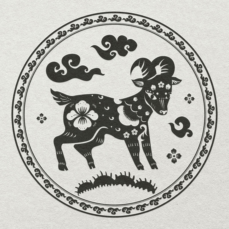 中国山羊动物徽章psd黑色新年设计元素