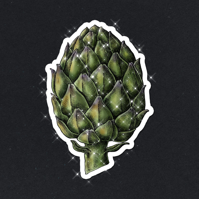 手绘带白色边框的闪闪发光朝鲜蓟贴纸