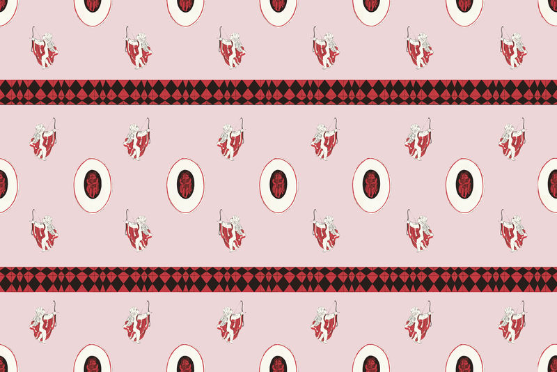 以复古丘比特插画为特色的图案背景向量从公共领域的艺术品中混合而成