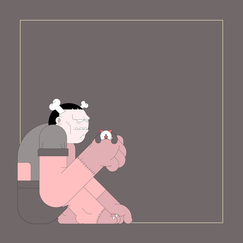 棕色背景向量上的弗兰肯万圣节人物框架