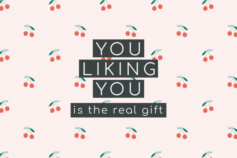 西瓜图案背景社交媒体帖子上的矢量引语你喜欢你才是真正的礼物