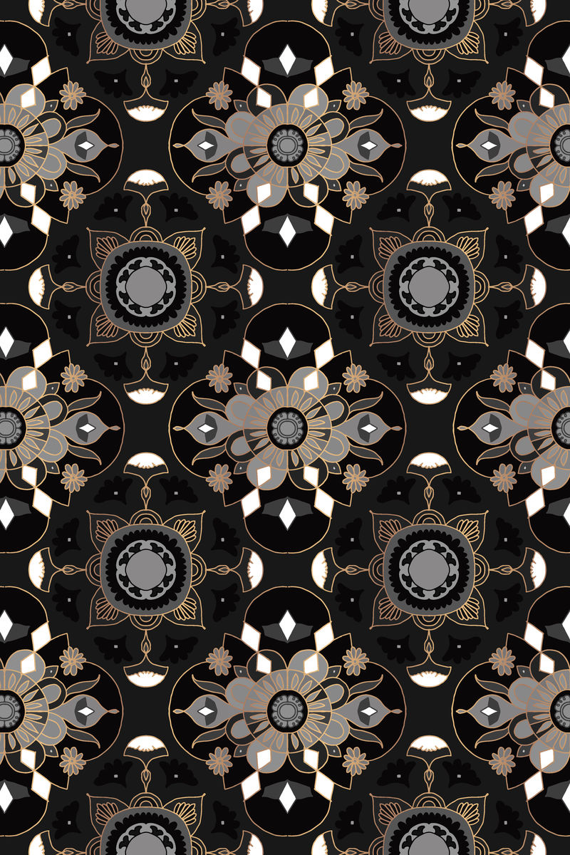 曼荼罗黑印度模式矢量植物背景