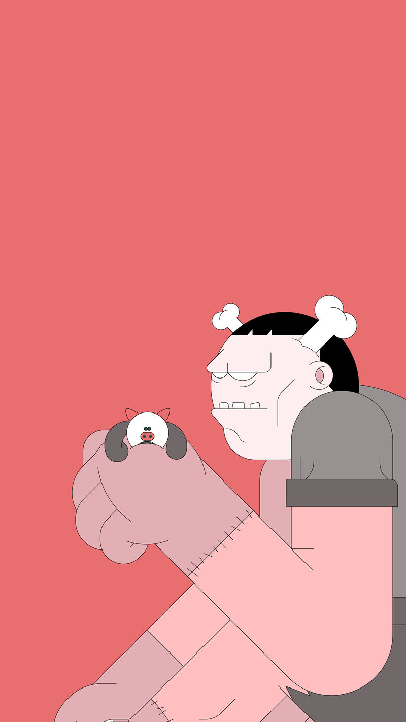 弗兰肯万圣节人物红色背景手机壁纸矢量