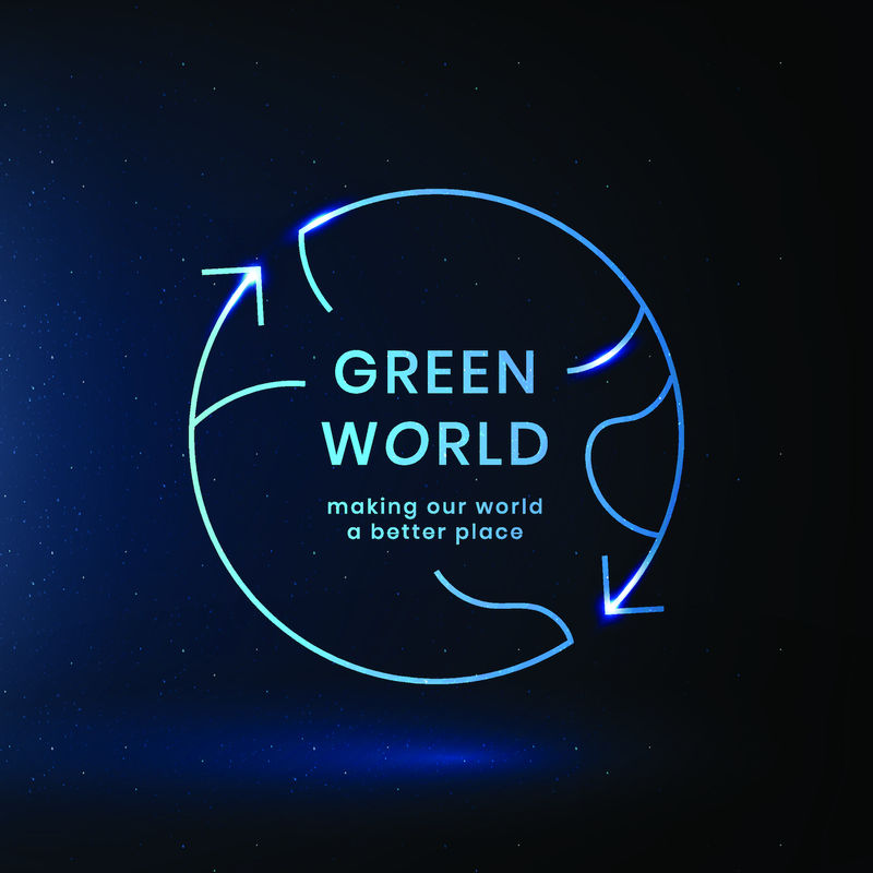 带有绿色世界文本的全球环境徽标矢量