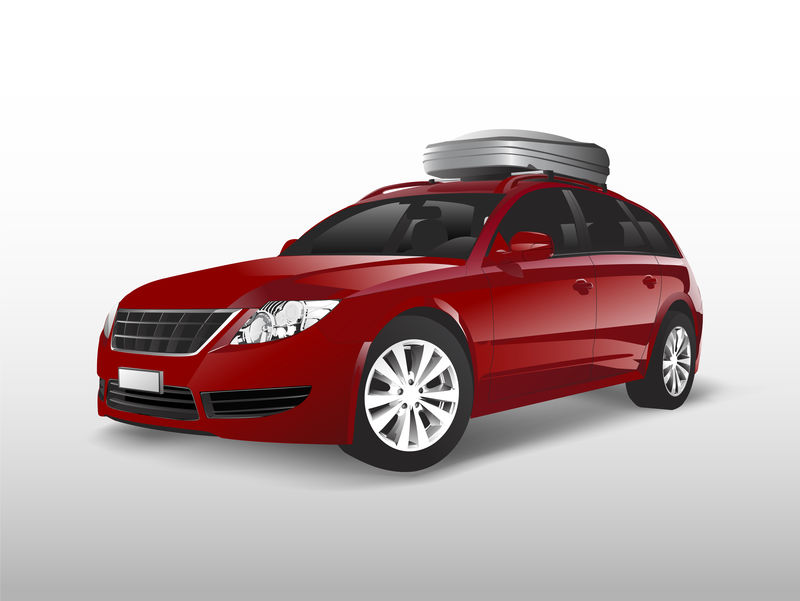 带车顶储物箱的红色SUV