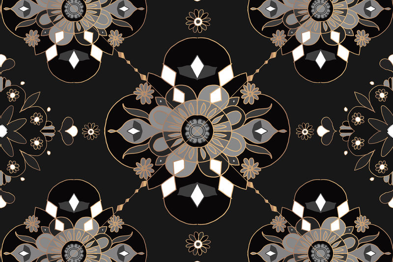 曼荼罗黑印度图案矢量花卉背景