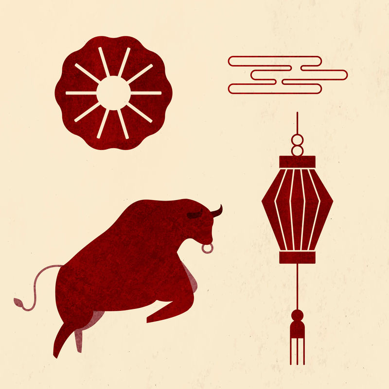 中国牛年红色矢量设计元素集