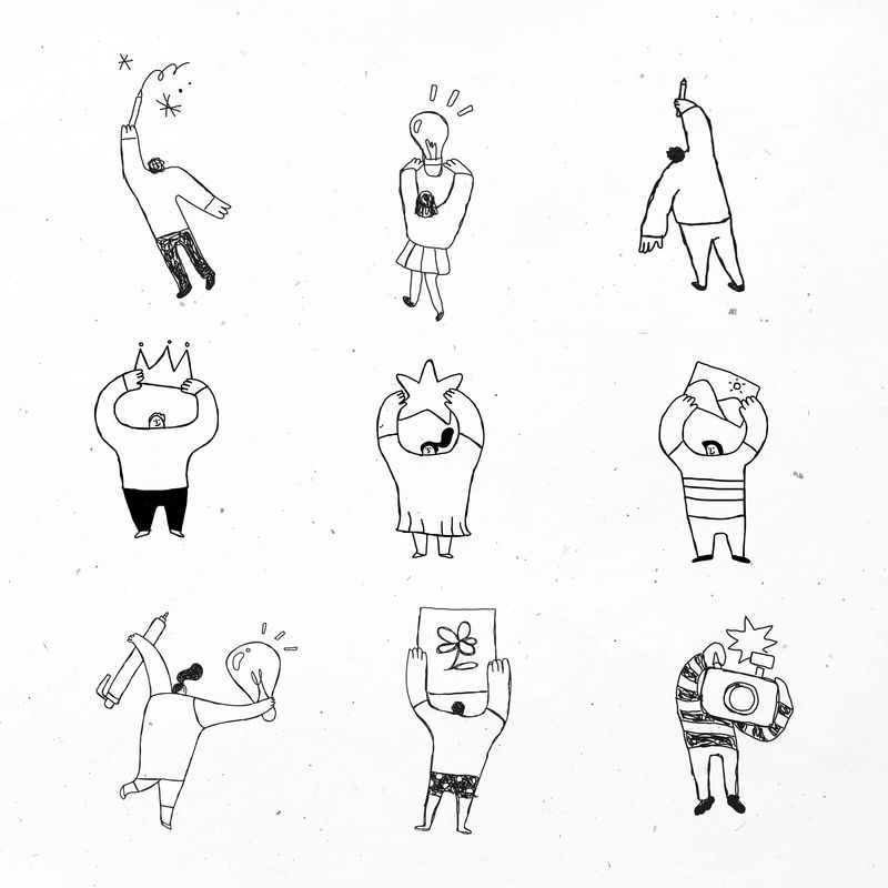 可爱的黑色商业矢量卡通图标集