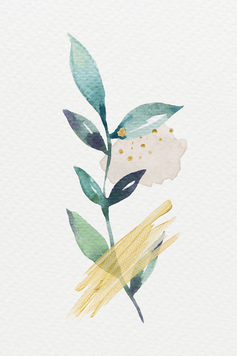 彩色水彩自然树叶插画