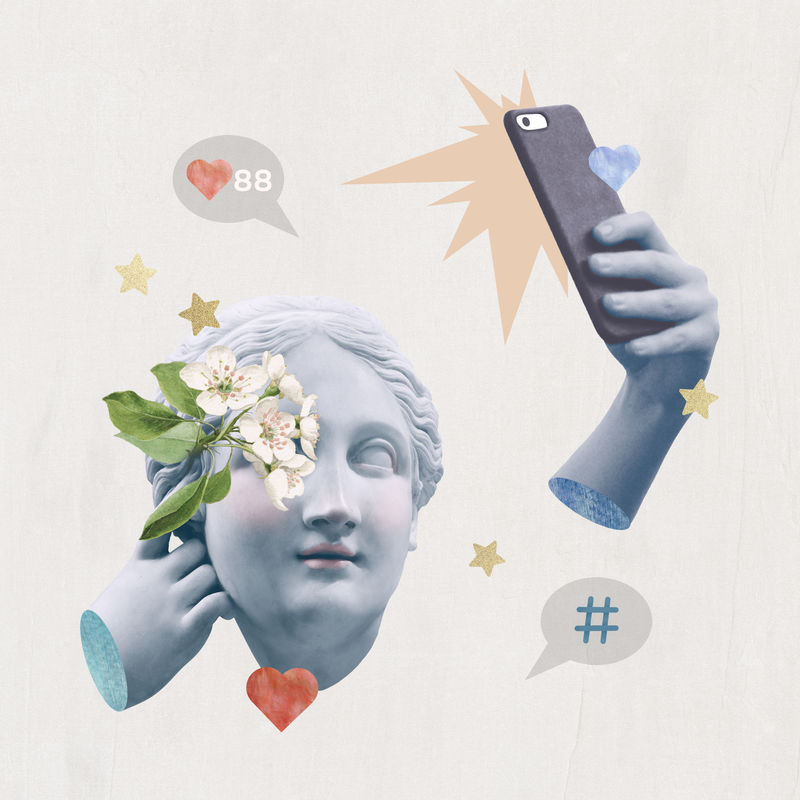 创意社交媒体博客作者希腊雕像媒体混合帖子