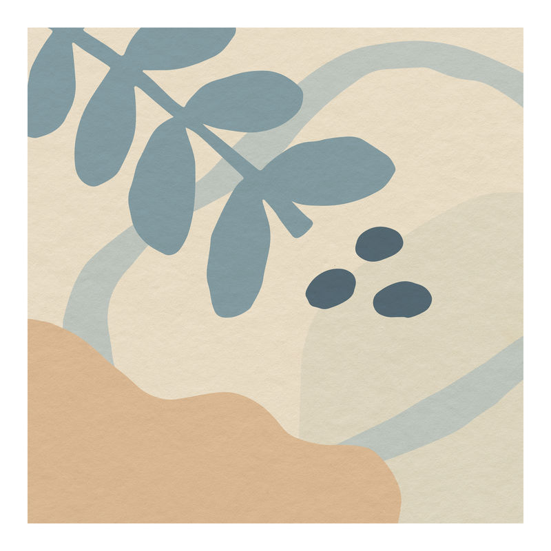 蓝色色调热带植物图案墙壁艺术印刷品和海报插图