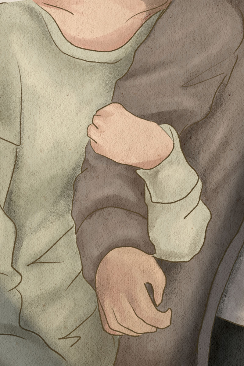 女友拥抱男友手臂情人节主题手绘插图