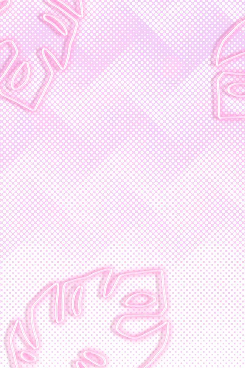 霓虹粉色怪物半色调图案背景上的叶子