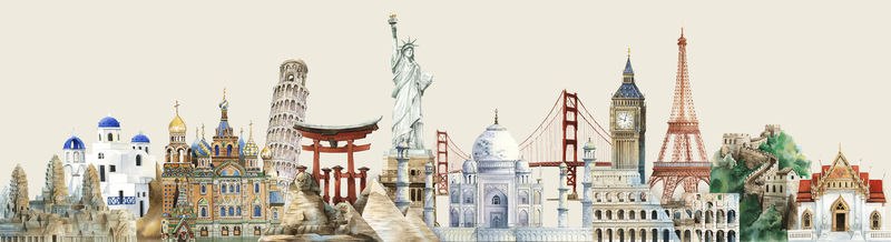 水彩画建筑地标集