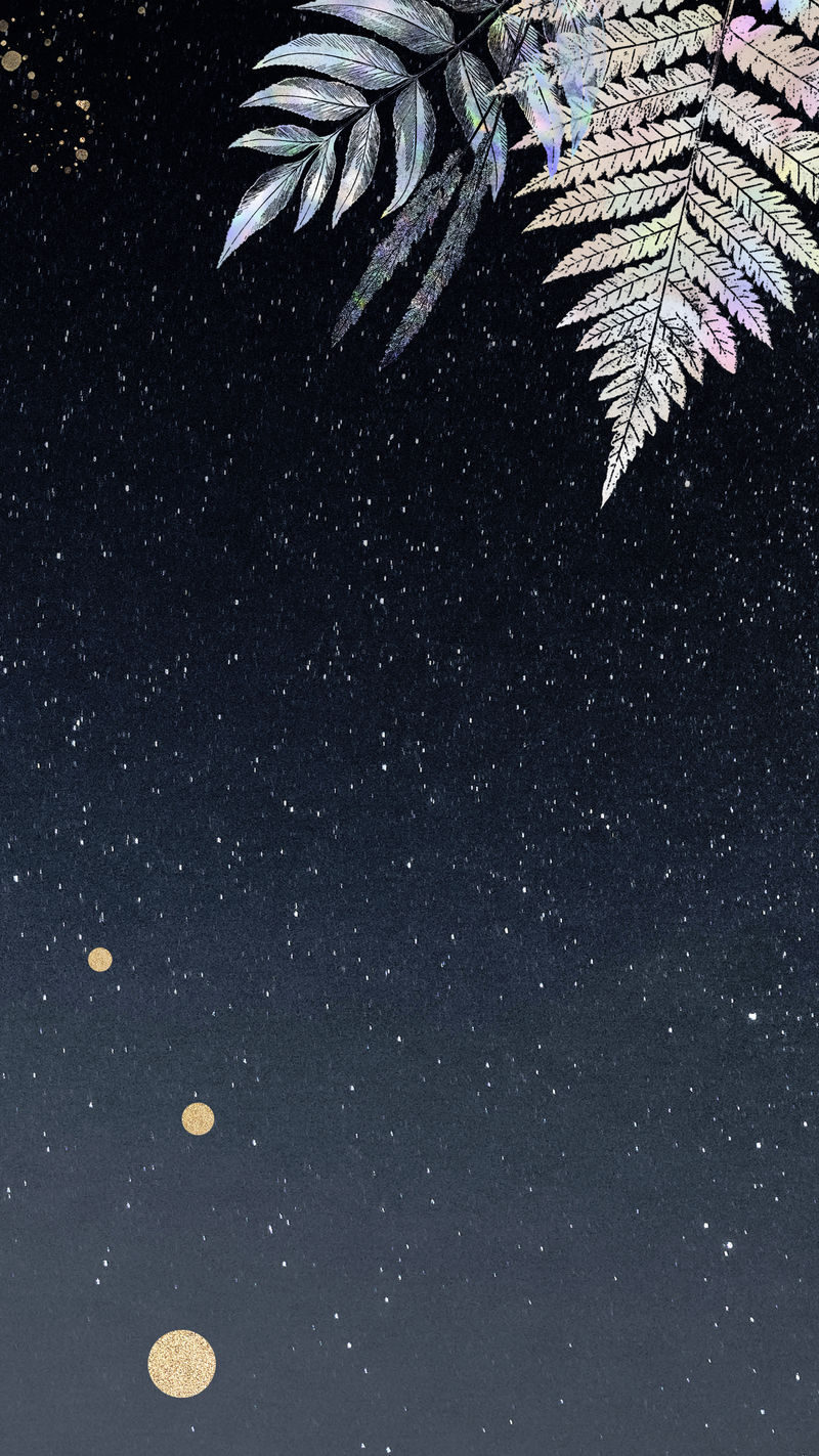 星光背景移动壁纸上的全息蕨类植物框架