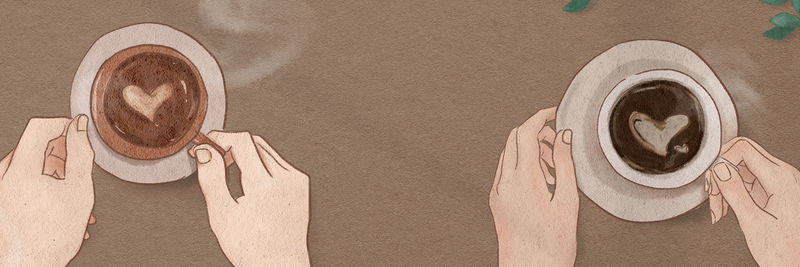 完美咖啡约会情人节审美插画博客横幅