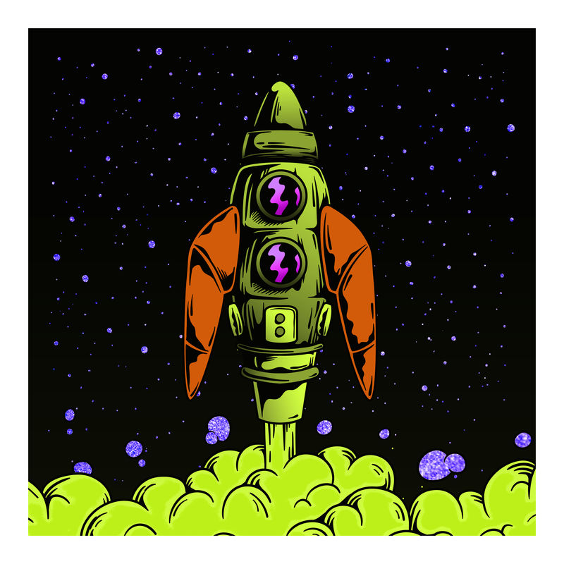 太空中的复古火箭发射墙壁艺术印刷品和海报