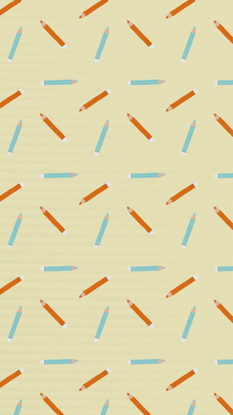 黄色背景插图上的手绘红蓝铅笔图案