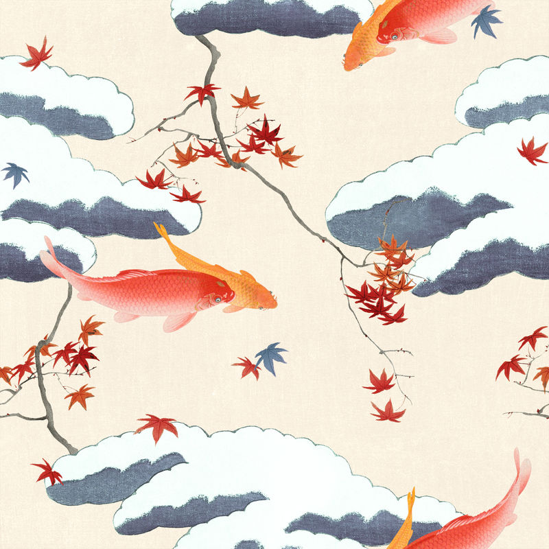 复古日本无缝图案Watanabe Seitei艺术作品的混音