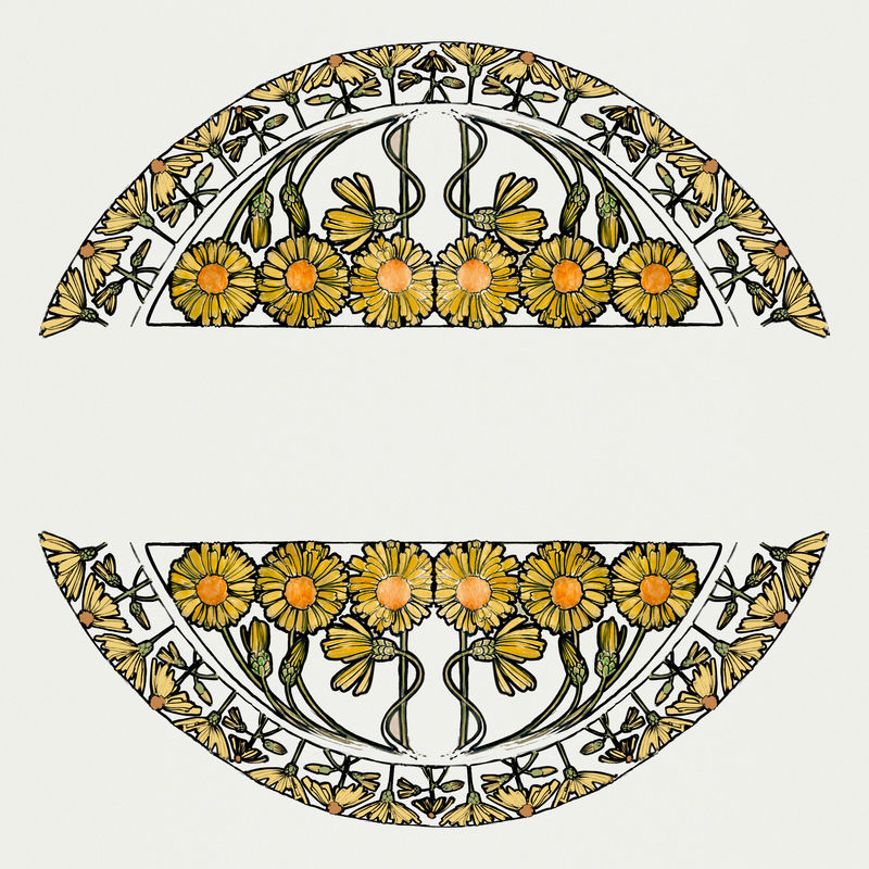 新艺术花卉徽章图案混合自阿尔方斯·玛丽亚·穆查的艺术作品