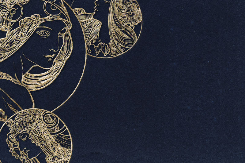 新艺术女性剪影背景混合自阿尔方斯·玛丽亚·穆查的艺术作品