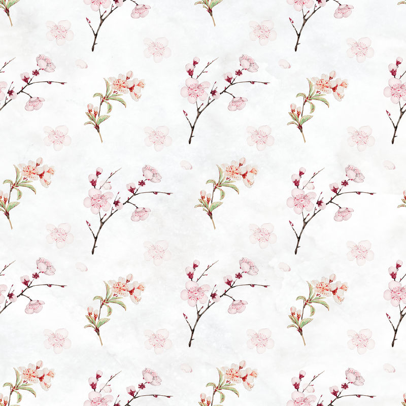 梅花无缝图案背景由Megata Morikaga的艺术品混合而成