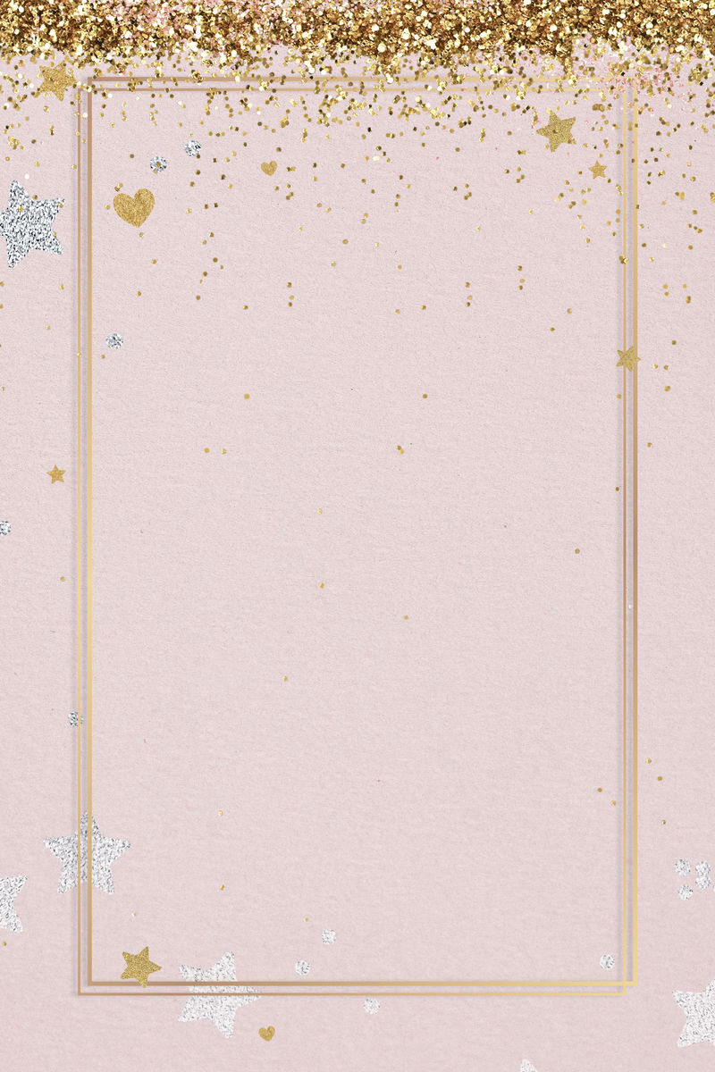 节日闪亮金框粉色心形图案