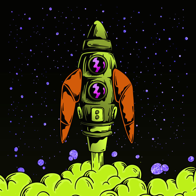 太空中的复古火箭发射墙壁艺术印刷品和海报