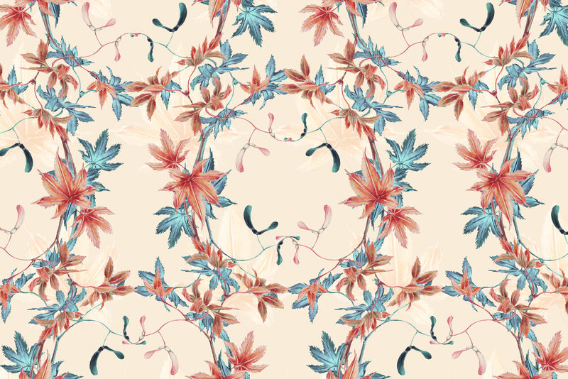 日本枫叶图案背景由Megata Morikaga的艺术品混合而成