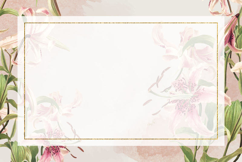 复古粉红百合花边框插画由L