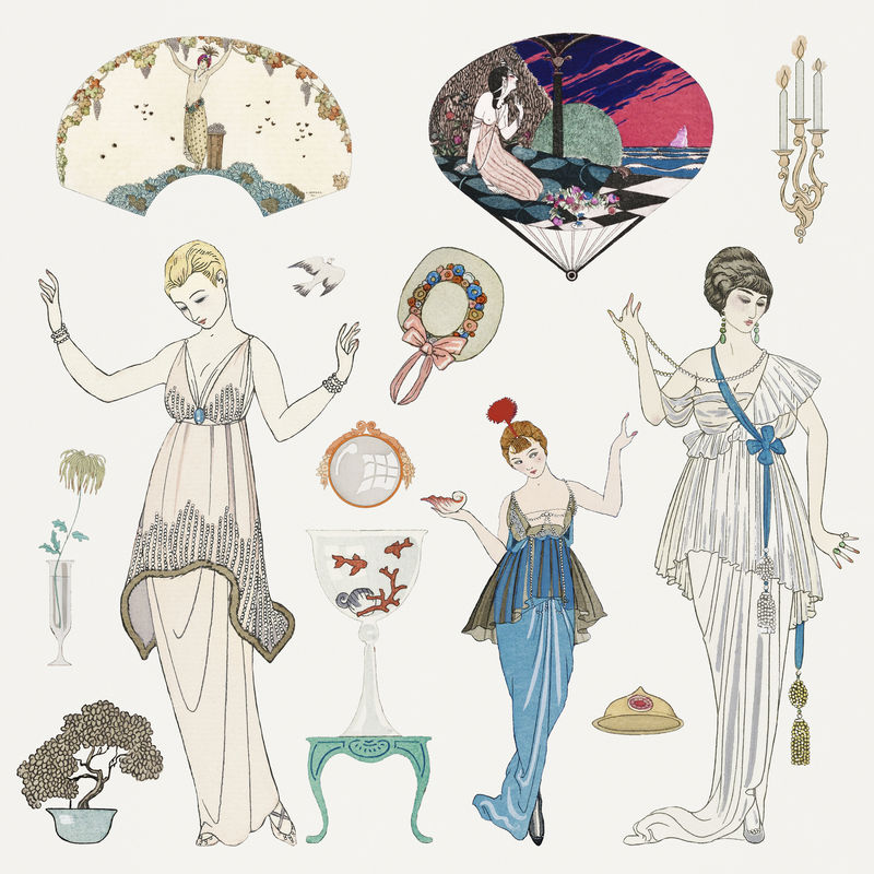 20世纪20年代女性'；s时尚套装由乔治·巴比尔的艺术作品混音而成