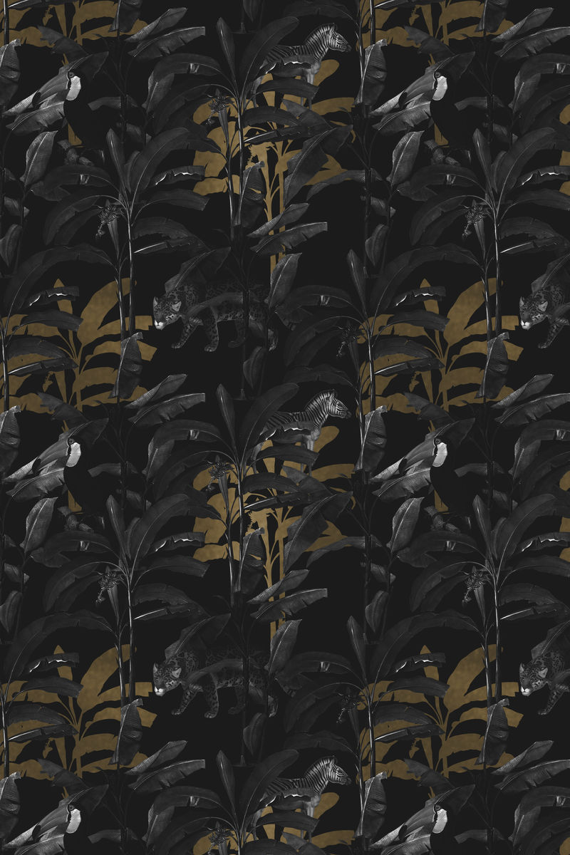 深灰色和金色热带图案背景