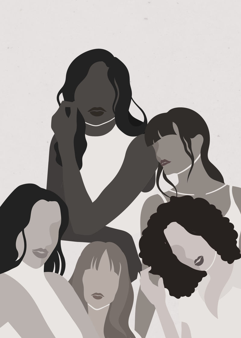 手绘无脸女性灰度图