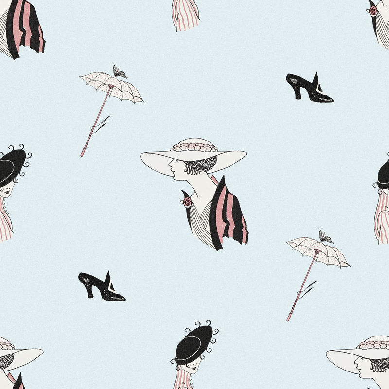 复古巴黎时尚图案女性背景由乔治·巴比尔(George Barbier)的艺术作品混合而成