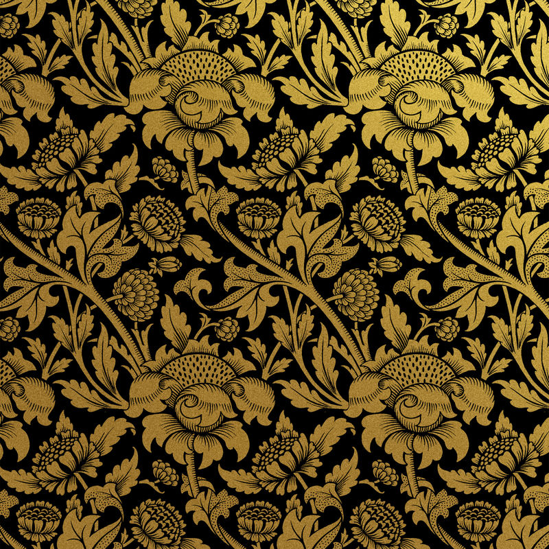 威廉·莫里斯艺术作品中的复古金色植物图案