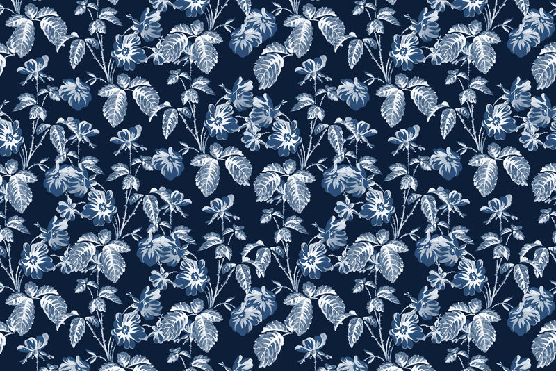 蓝色花卉图案复古背景