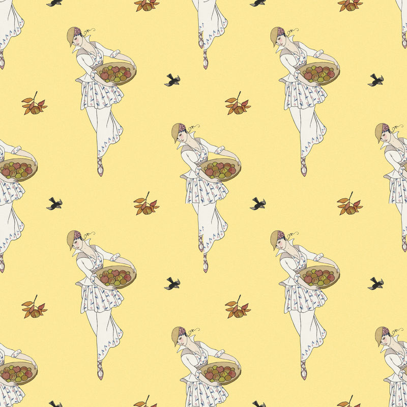 摘苹果的女人背景1920';s时尚乔治·巴比尔的艺术作品混音