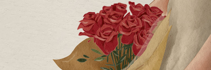 玫瑰花束情人节礼物手绘插图