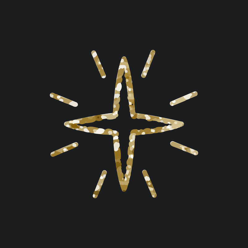 黑色背景上带有闪光纹理的闪亮星星图标